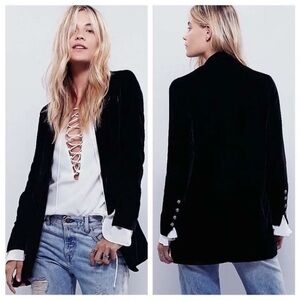 Free People Yesterday’s Muse black velvet boho longline open blazer